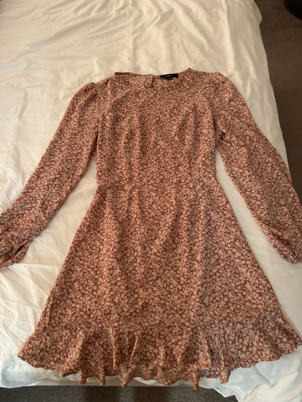 Lulu's Dusty Rose Floral Long-Sleeve Ruffle Dress